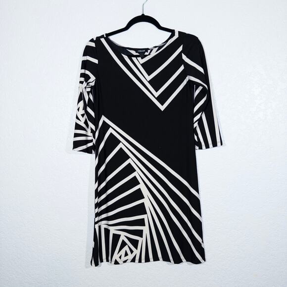 Forever Black & White Abstract Boatneck Shift Dress Petite‎ Small - Picture 1 of 4